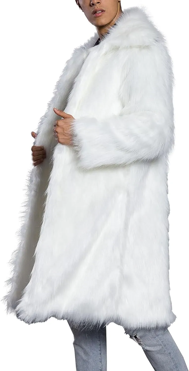 DGKaxiyaHM Men's Thermal Stylish Outdoor Lapel Coat Casual Faux Fur Collartrench Overcoat Business Padded Outerwear (Large,White)