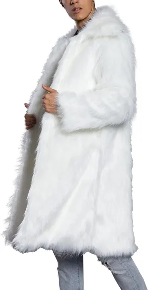 DGKaxiyaHM Men's Thermal Stylish Outdoor Lapel Coat Casual Faux Fur Collartrench Overcoat Business Padded Outerwear (Large,White)