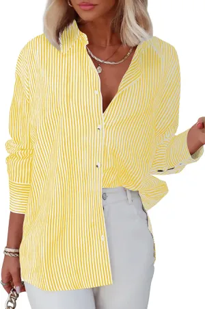 Diosun Womens Striped Button Down Shirts Classic Long Sleeve Stylish Collared Office Work Blouses Tops