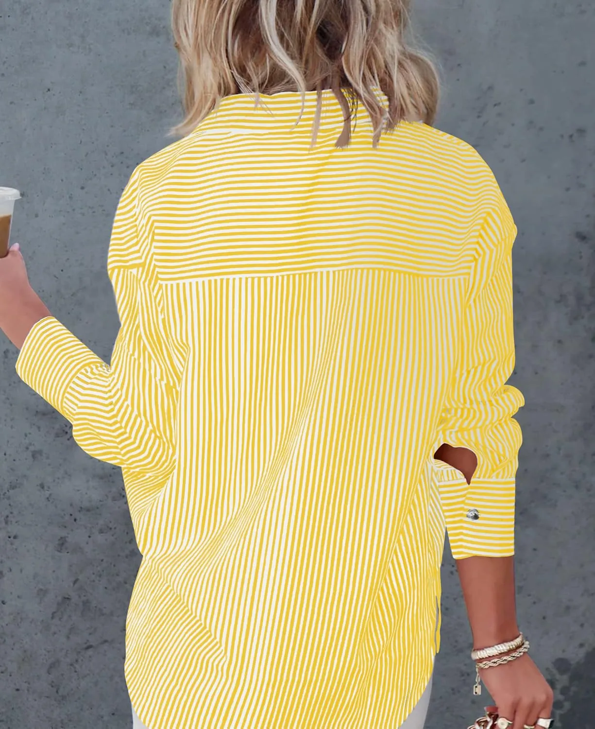 Diosun Womens Striped Button Down Shirts Classic Long Sleeve Stylish Collared Office Work Blouses Tops