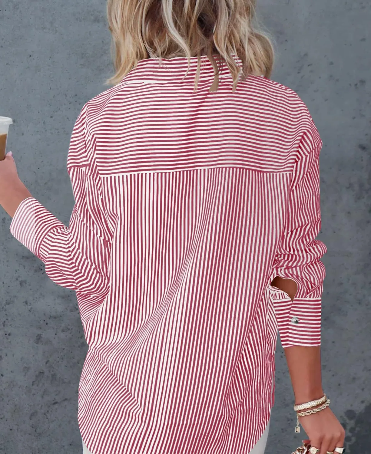 Diosun Womens Striped Button Down Shirts Classic Long Sleeve Stylish Collared Office Work Blouses Tops