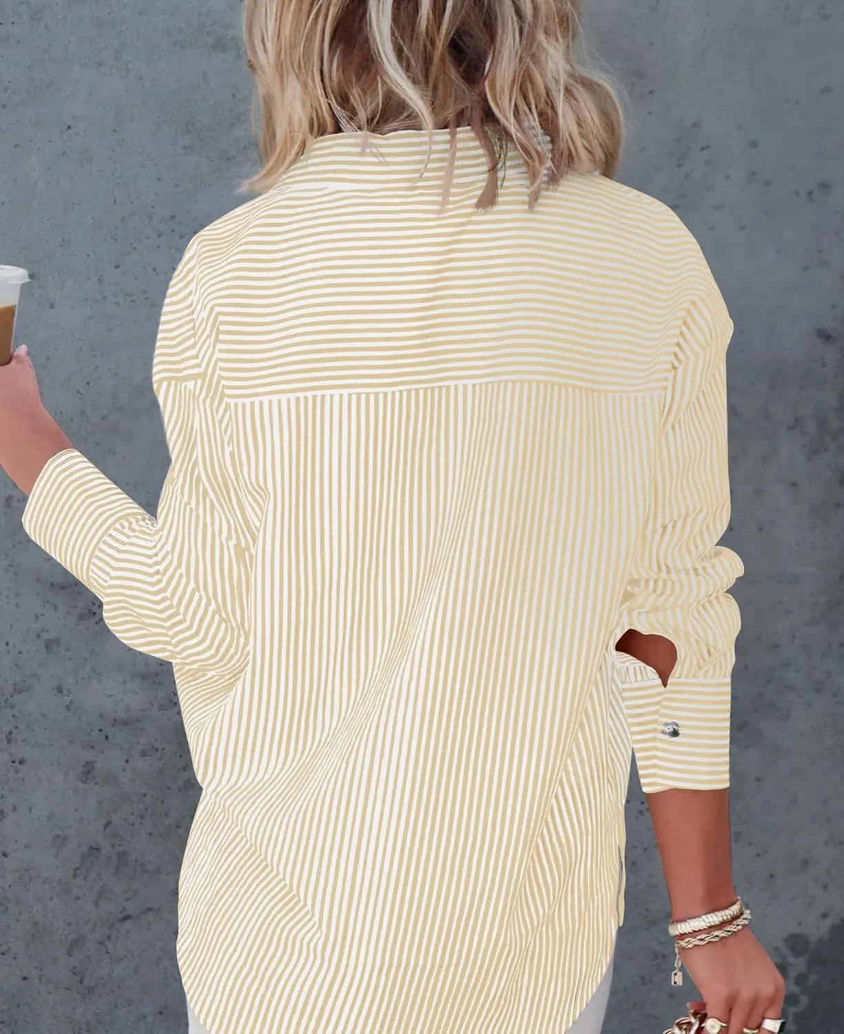 Diosun Womens Striped Button Down Shirts Classic Long Sleeve Stylish Collared Office Work Blouses Tops