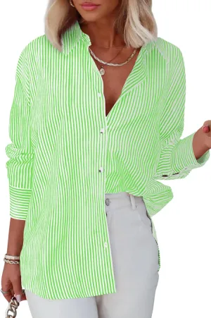 Diosun Womens Striped Button Down Shirts Classic Long Sleeve Stylish Collared Office Work Blouses Tops