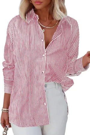 Diosun Womens Striped Button Down Shirts Classic Long Sleeve Stylish Collared Office Work Blouses Tops