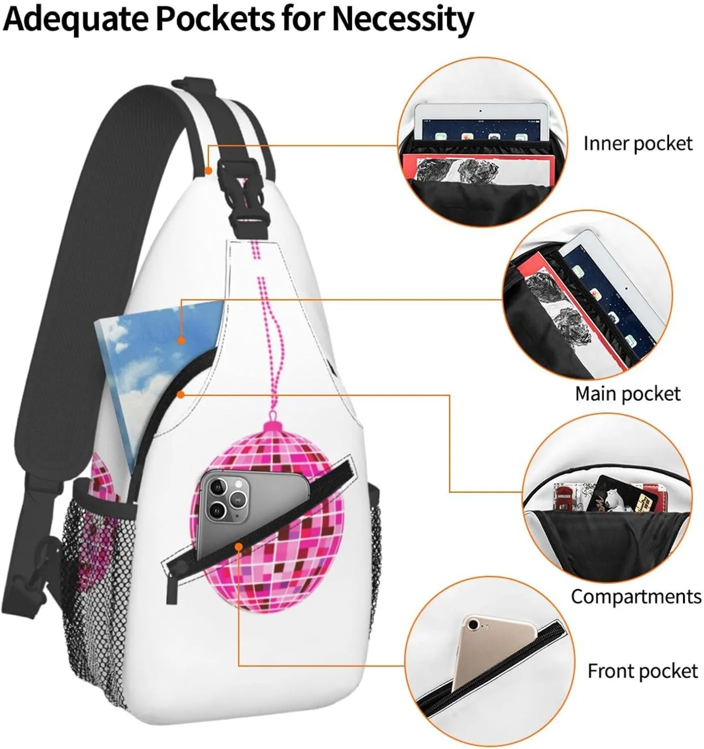 Disco Ball Rings Sling Bag For Men Crossbody Backpack,Women Shoulder Bag For Travel Sport