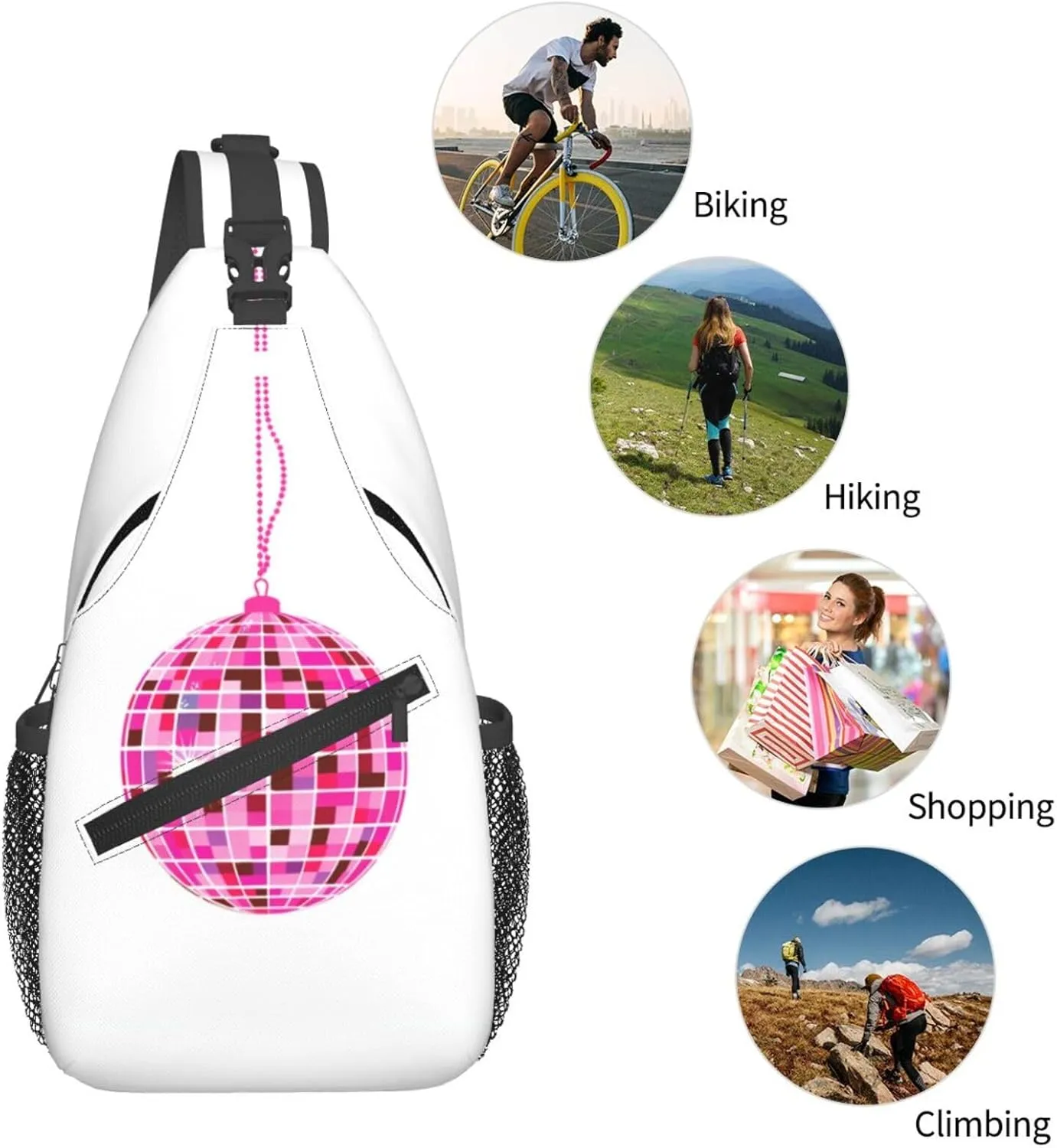 Disco Ball Rings Sling Bag For Men Crossbody Backpack,Women Shoulder Bag For Travel Sport