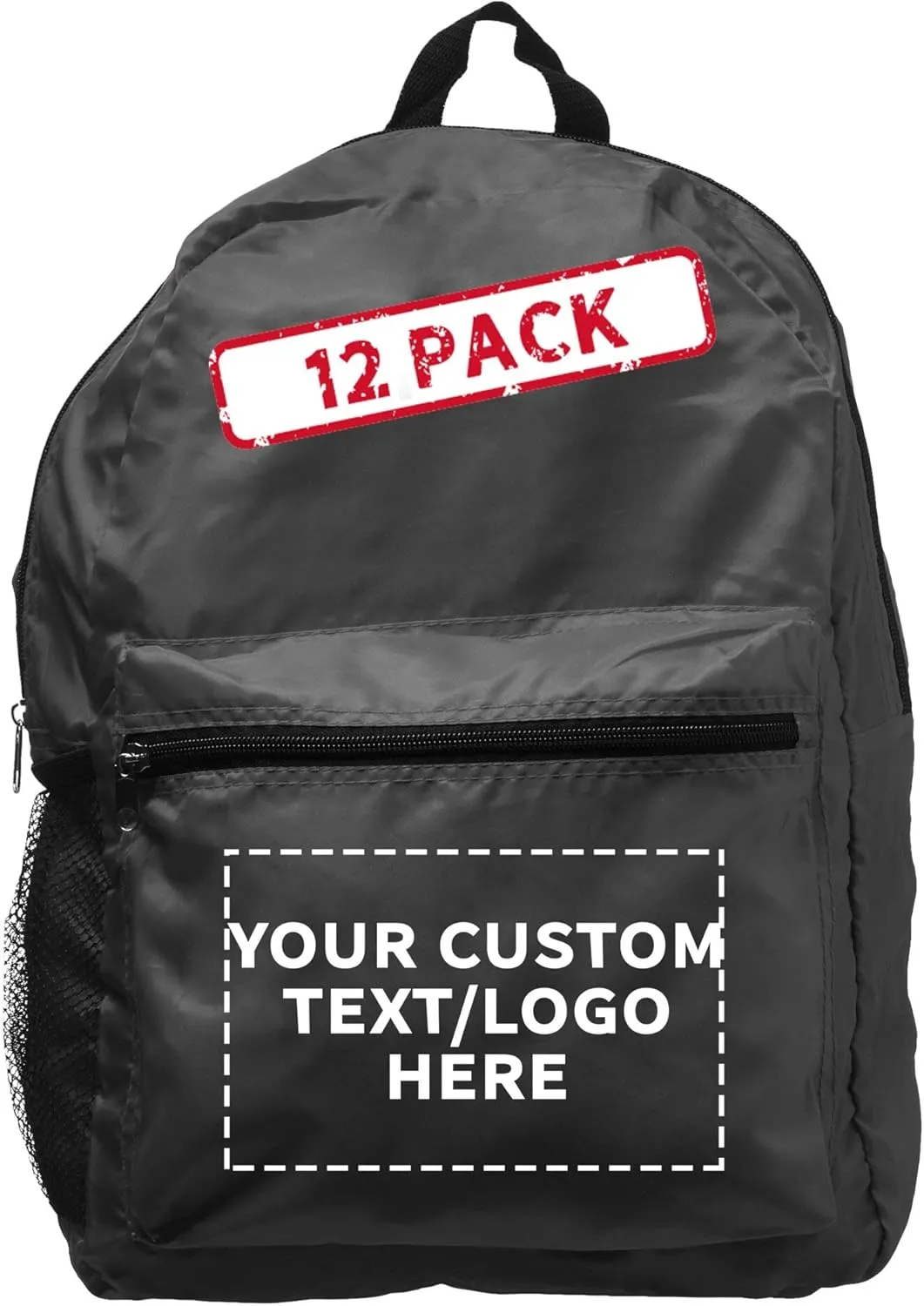 DISCOUNT PROMOS Custom Simple Functional Backpacks Set of 12, Personalized Bulk Pack - Water Resistant, Lightweight - Black