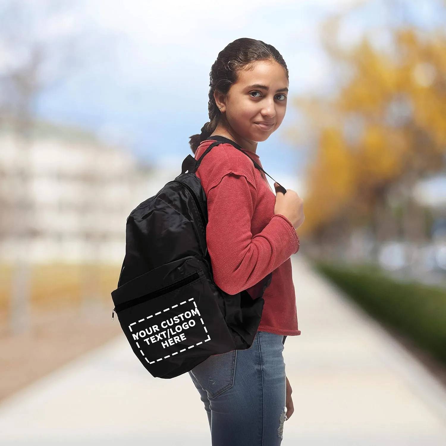 DISCOUNT PROMOS Custom Simple Functional Backpacks Set of 12, Personalized Bulk Pack - Water Resistant, Lightweight - Black