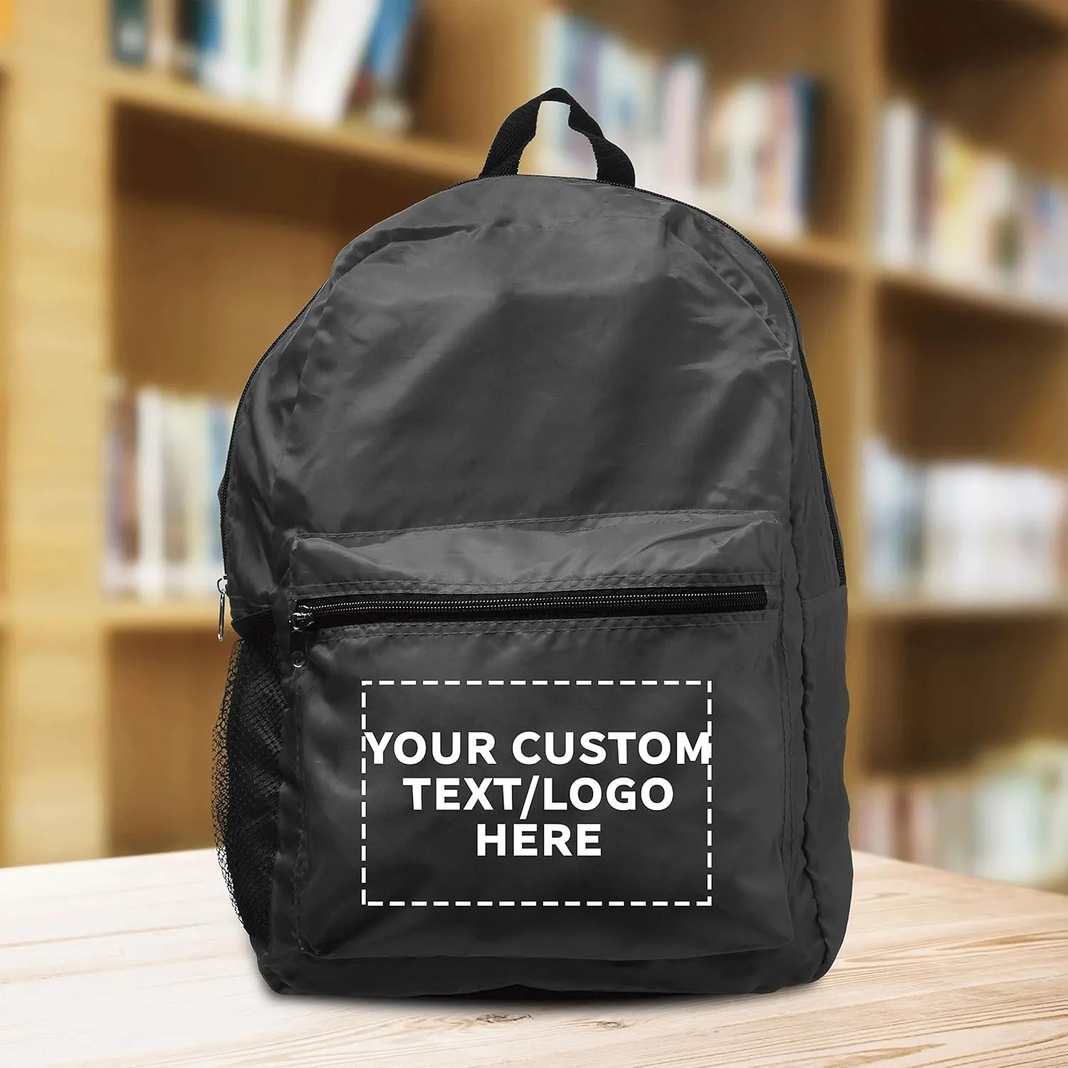DISCOUNT PROMOS Custom Simple Functional Backpacks Set of 12, Personalized Bulk Pack - Water Resistant, Lightweight - Black