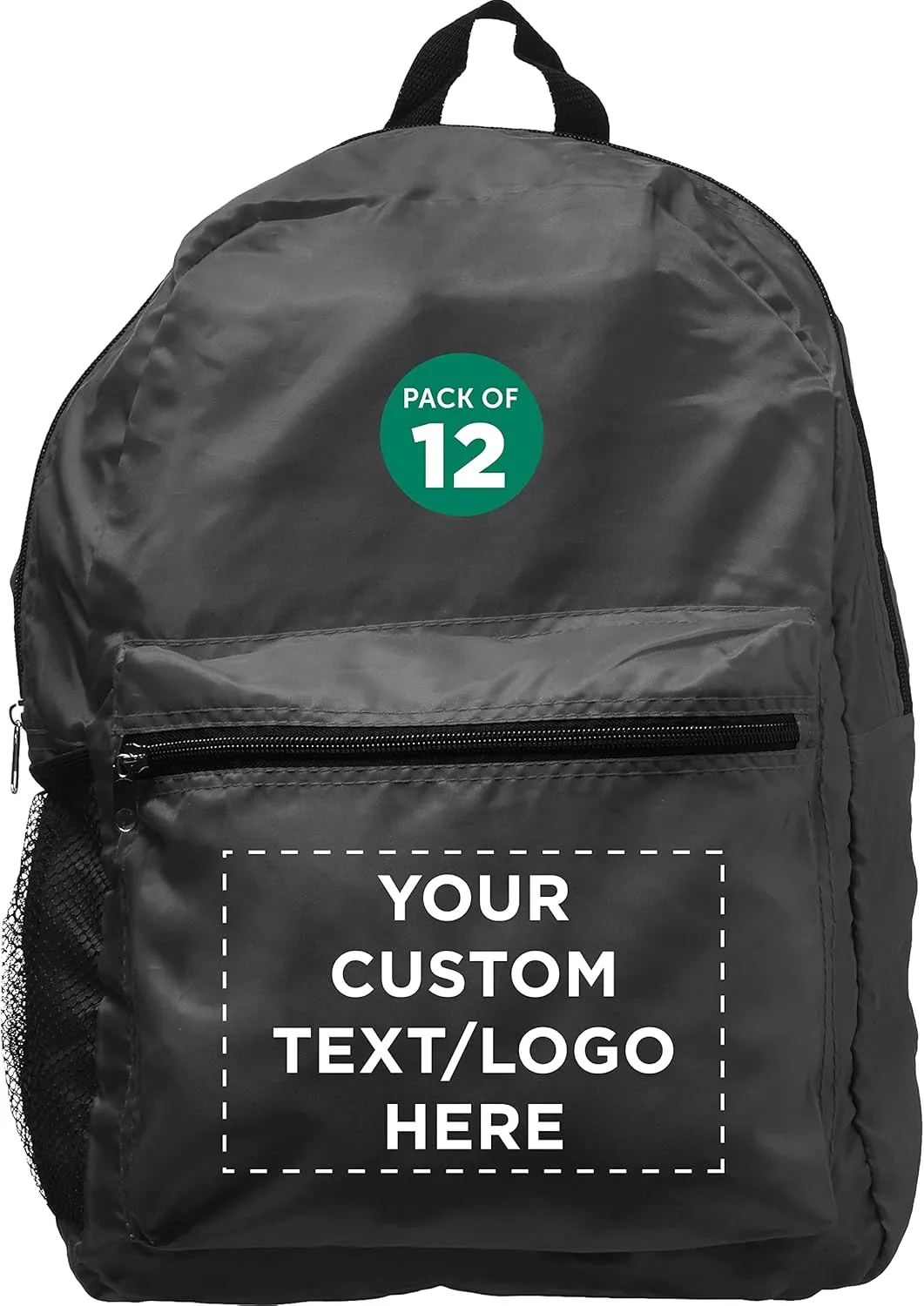 DISCOUNT PROMOS Custom Simple Functional Backpacks Set of 12, Personalized Bulk Pack - Water Resistant, Lightweight - Black