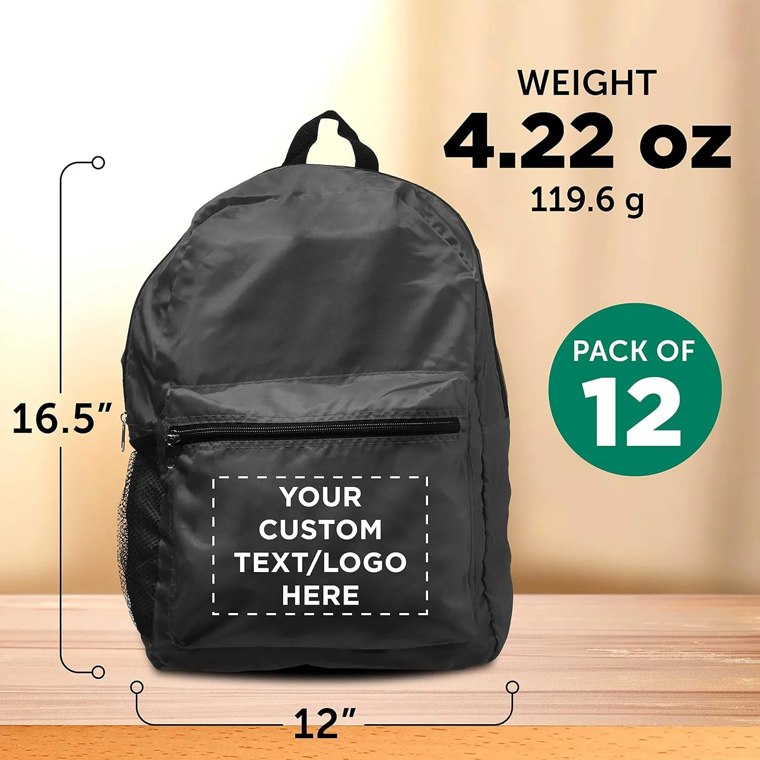 DISCOUNT PROMOS Custom Simple Functional Backpacks Set of 12, Personalized Bulk Pack - Water Resistant, Lightweight - Black