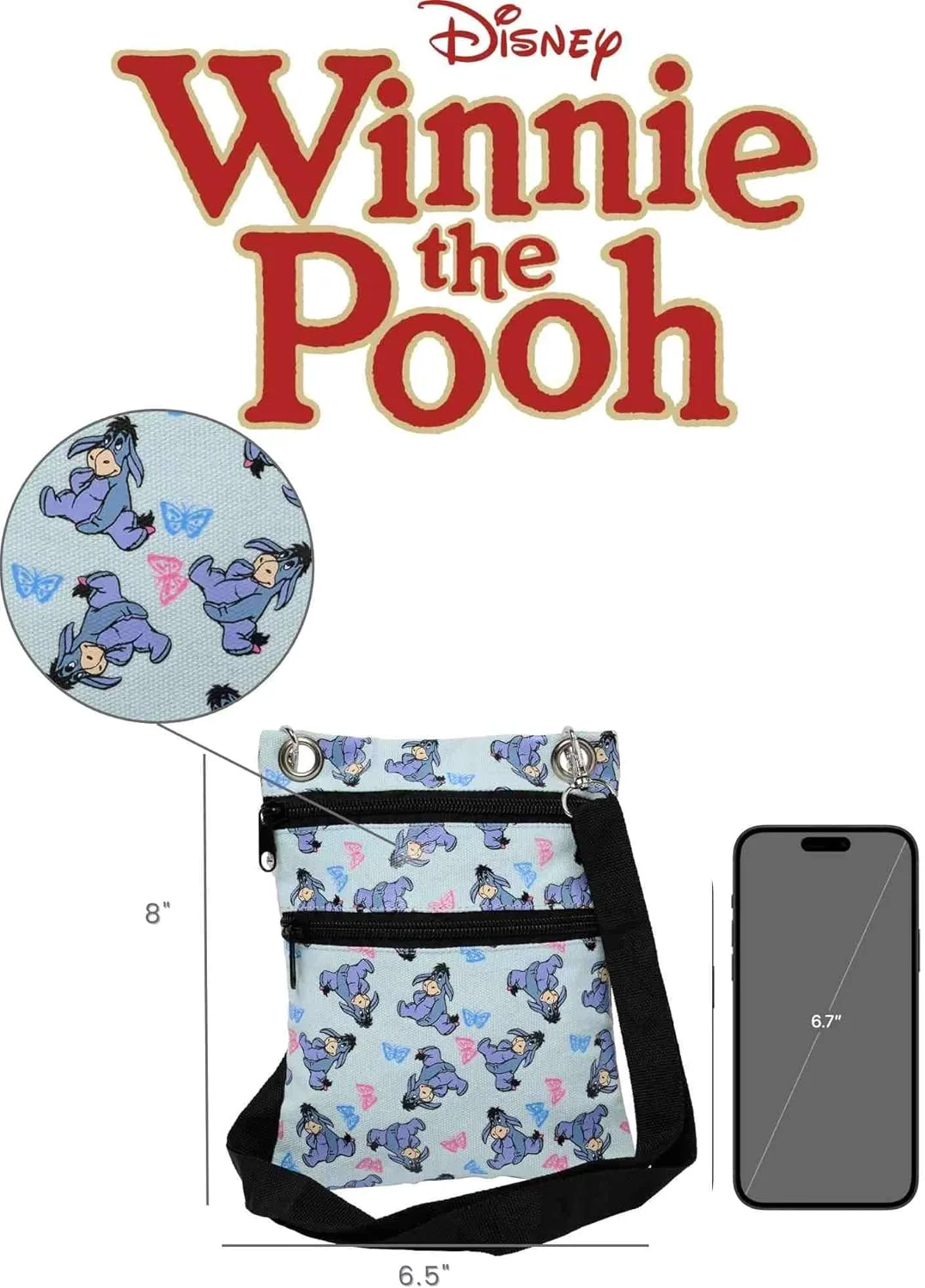 Disney Passport Bag Crossbody Travel Mickey Minnie Eeyore Stitch All Over Print