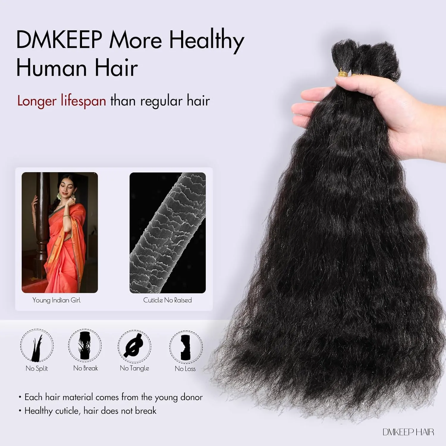 DMKEEP Top Grade Super Wave Human Braiding Hair 4 Bundles 100g Human Hair Braiding Hair No Weft Bulk Human Hair for Braiding Hair Extensions Natural Color Yaki Straight 18 Inch