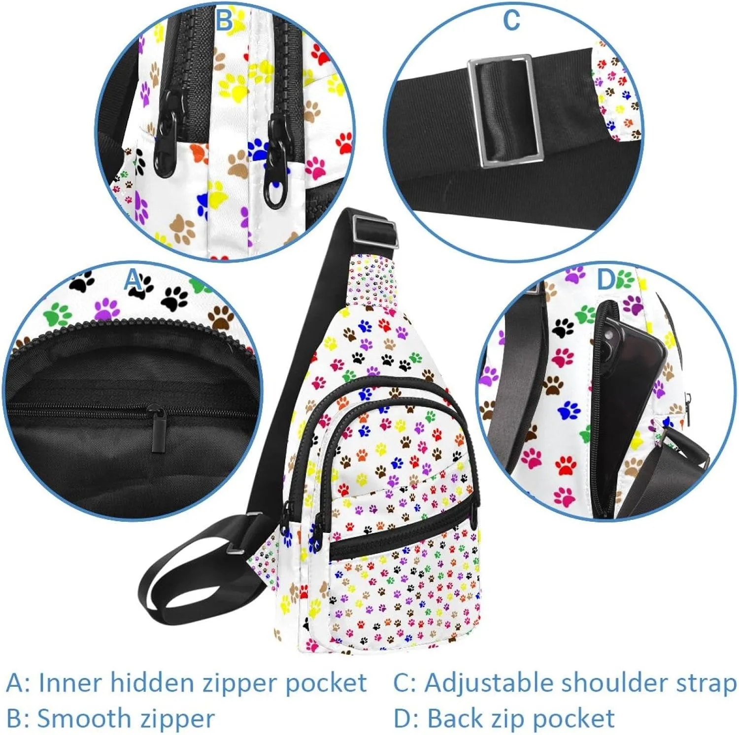 Dog Footprints Sling Backpack, Adjustable Crossbody Shoulder Bag Travel Hiking Daypack
