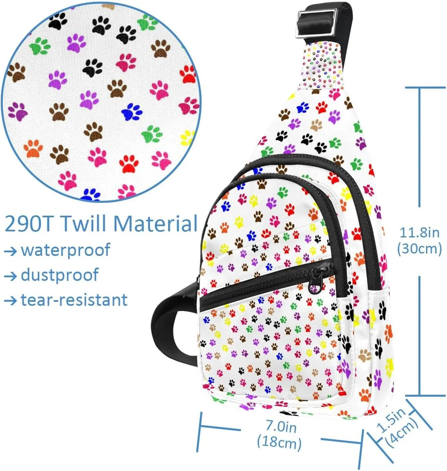 Dog Footprints Sling Backpack, Adjustable Crossbody Shoulder Bag Travel Hiking Daypack