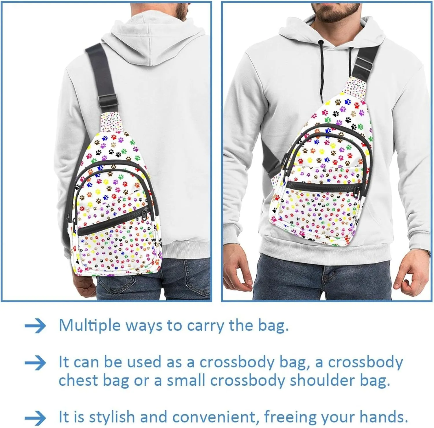Dog Footprints Sling Backpack, Adjustable Crossbody Shoulder Bag Travel Hiking Daypack