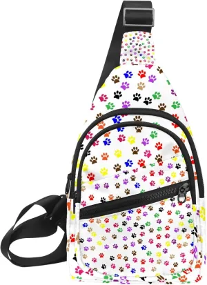 Dog Footprints Sling Backpack, Adjustable Crossbody Shoulder Bag Travel Hiking Daypack