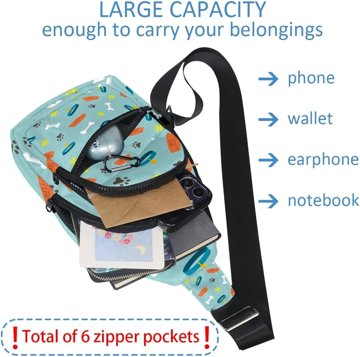 Dog Footprints Sling Backpack Bag