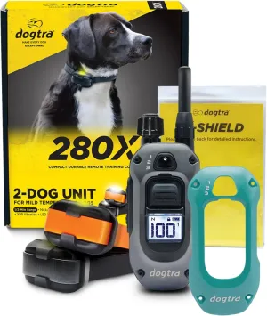 Dogtra 280X 2-Dog E-Collar with Remote - [X-Shield Front Plate - Teal Green] 10 lbs , 1/2 Mile Range, LED Light, 100 Levels for Stubborn Dogs