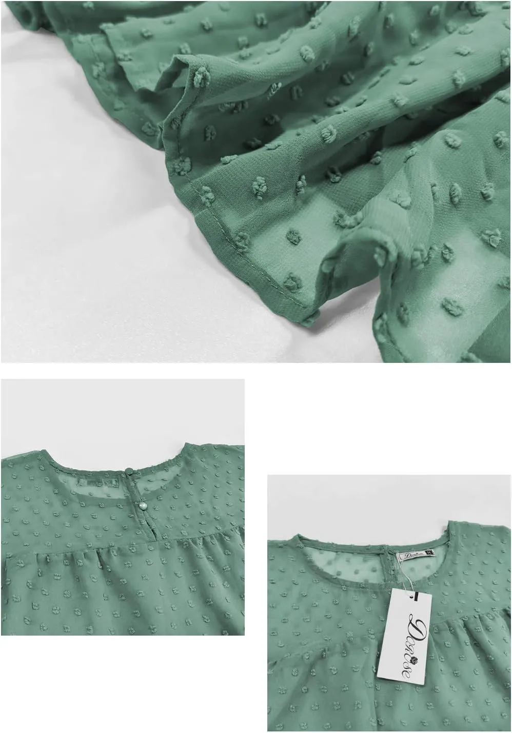 DOROSE Womens Babydoll Tops Swiss Dot Peplum Top Ruffle Sleeve Flowy Blouse