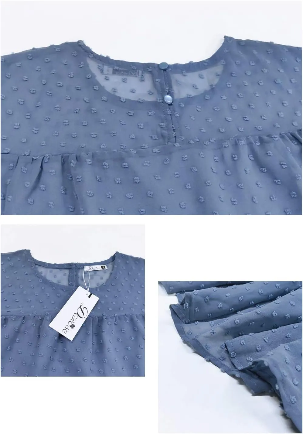 DOROSE Womens Babydoll Tops Swiss Dot Peplum Top Ruffle Sleeve Flowy Blouse