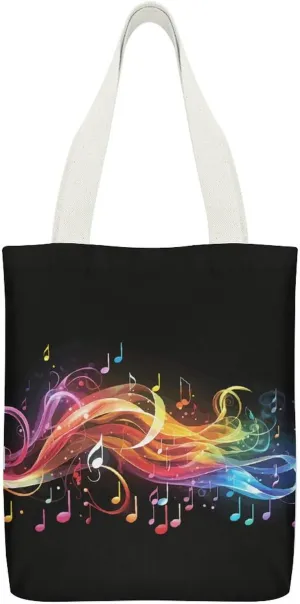 Double-sided Rainbow Musical Note Melody Printed Canvas Tote Bag, Printed Simple Tote Bag, Shoulder Tote Bag, Canvas Bag with Inner Pocket