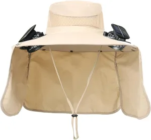 Double Solar Powered Cooling Fun Hat with Sun Protections Wide Brims Fisherman Hat for Outdoor Activity Men Women Khaki