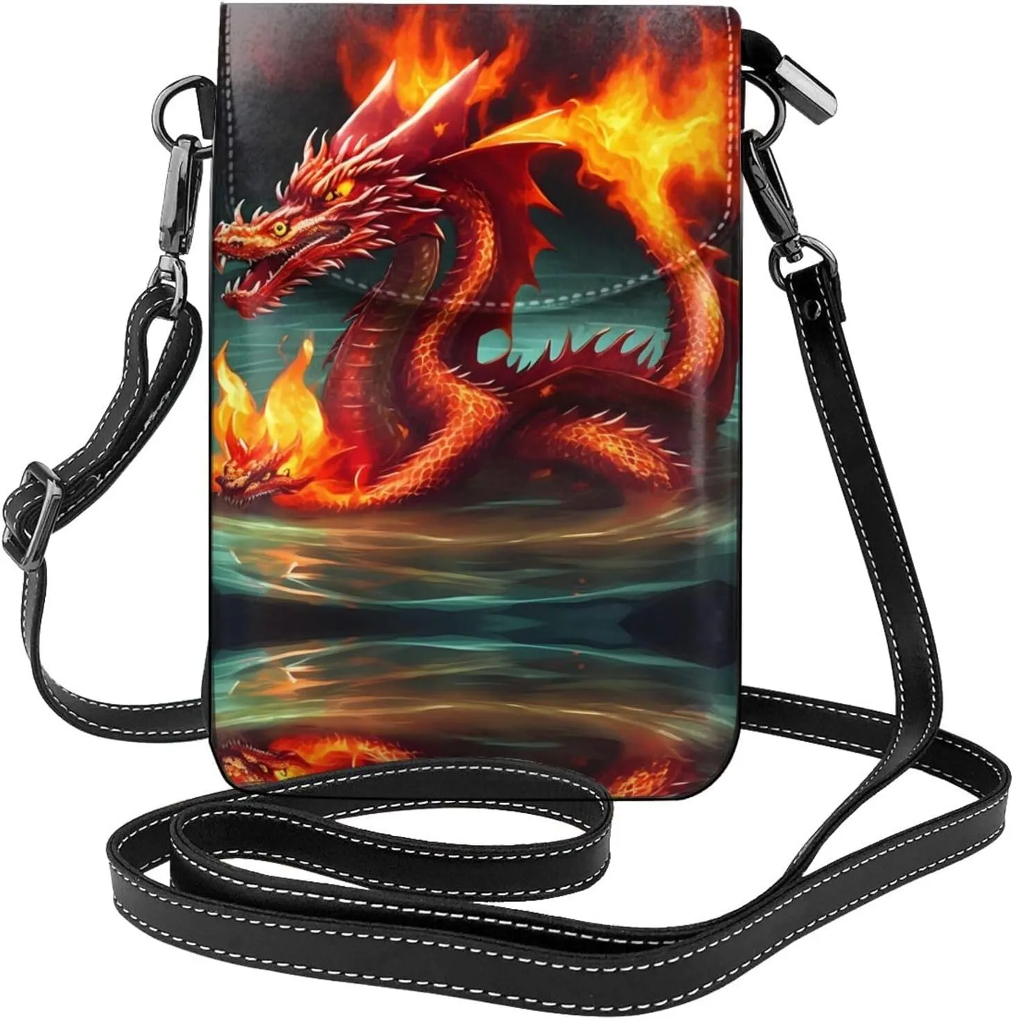 Dragon King in Fire Printed Women's Crossbody Phone Bag - Perfect for Travel and Shopping