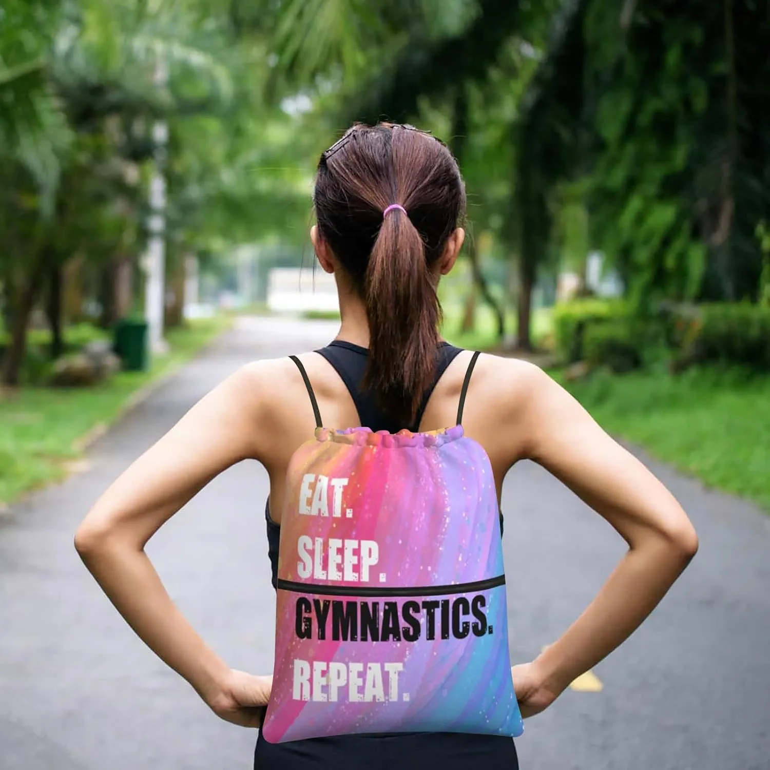 Drawstring Backpack Eat Sleep Gymnastics Repeat, Gym Waterproof String Bag, Outdoor Sports Drawstring Sackpack for Women