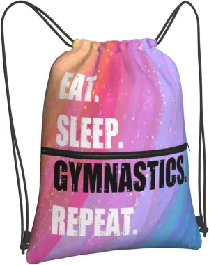 Drawstring Backpack Eat Sleep Gymnastics Repeat, Gym Waterproof String Bag, Outdoor Sports Drawstring Sackpack for Women
