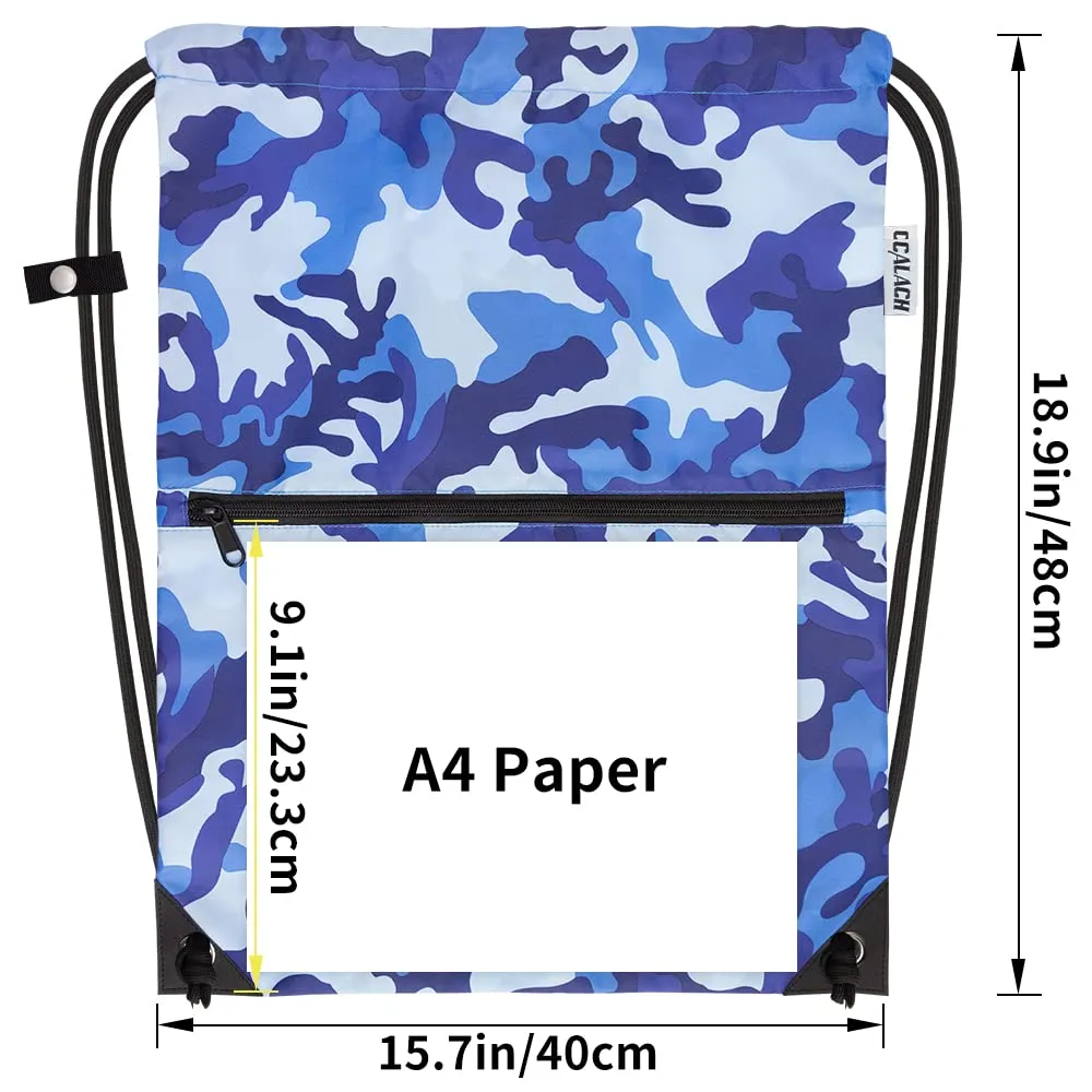 Drawstring Backpack Sports Gym Bag With Multi Pockets Blue Camo HLC004