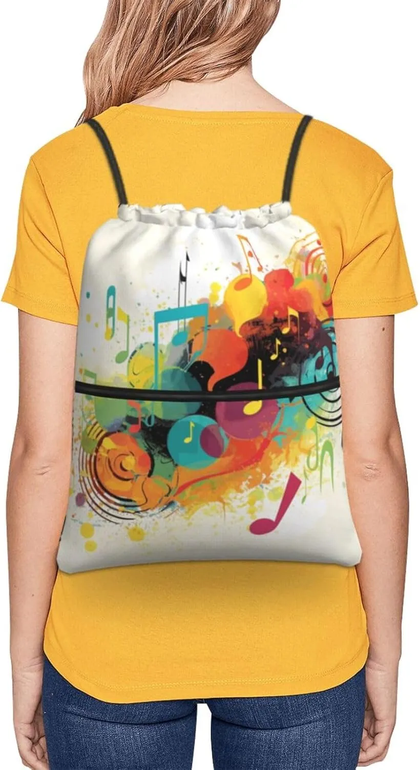 Drawstring Backpack Sports Gym Bags Abstract Music Themed Drawstring Bags for Men Women Beach Bag String Bag