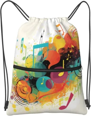 Drawstring Backpack Sports Gym Bags Abstract Music Themed Drawstring Bags for Men Women Beach Bag String Bag
