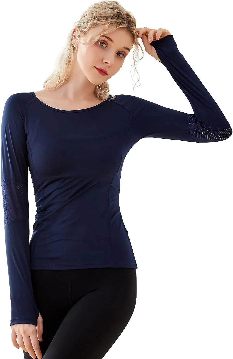 DREAM SLIM Women Long Sleeve Workout Shirts Girls Stretchy Slim Fit Yoga Gym Tops Mesh Back Running Sports Shirts …