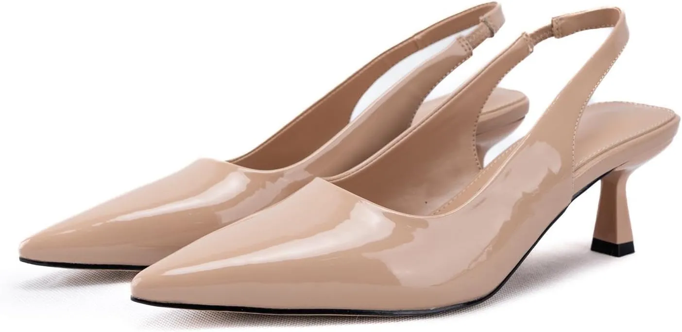 DREAMCIA Women's Pumps Slingback Heels Pointed Toe Sling Back Kitten Heels Women Metallic Slingback Pumps Bride Dresses Wedding Shoes