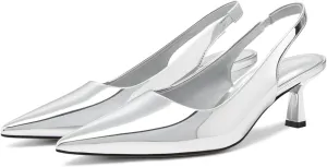 DREAMCIA Women's Pumps Slingback Heels Pointed Toe Sling Back Kitten Heels Women Metallic Slingback Pumps Bride Dresses Wedding Shoes