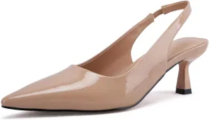 DREAMCIA Women's Pumps Slingback Heels Pointed Toe Sling Back Kitten Heels Women Metallic Slingback Pumps Bride Dresses Wedding Shoes