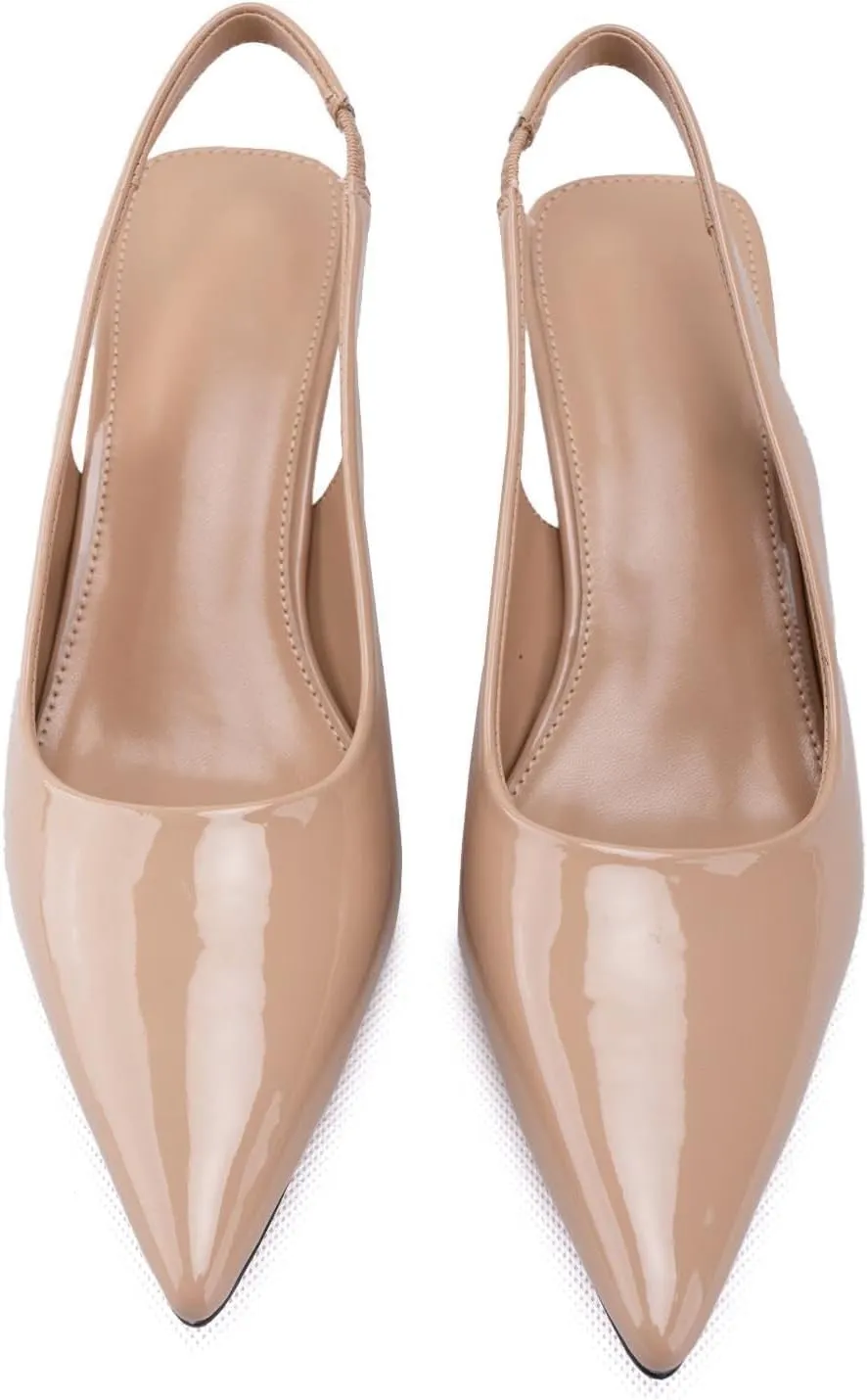 DREAMCIA Women's Pumps Slingback Heels Pointed Toe Sling Back Kitten Heels Women Metallic Slingback Pumps Bride Dresses Wedding Shoes