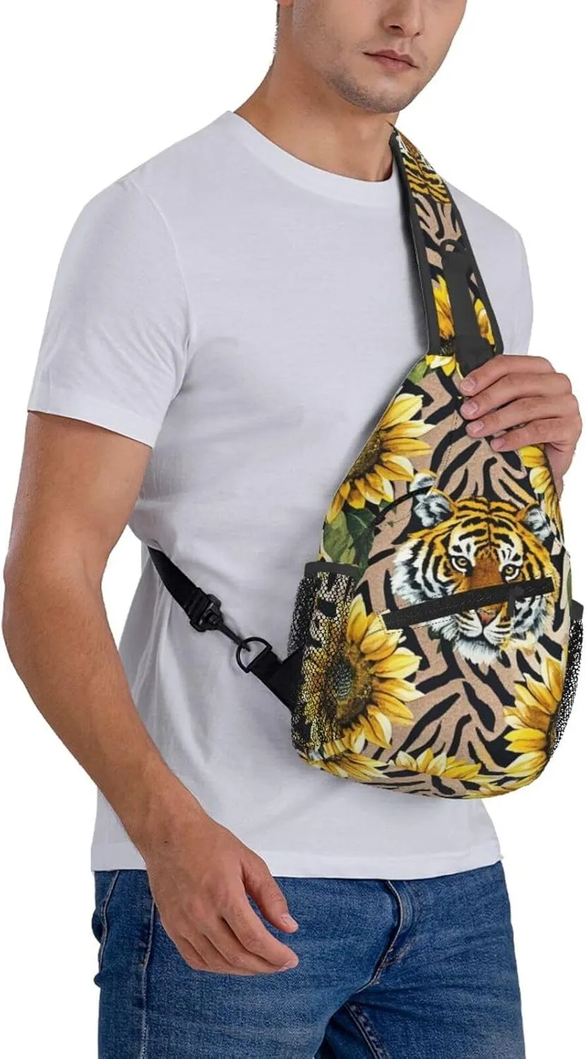 Dreamy Tiger Sunflower Crossbody Bags Cross Chest Bag Adjustable Sling Backpack for Women Men