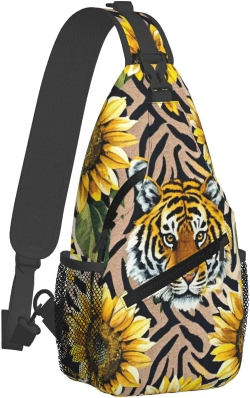 Dreamy Tiger Sunflower Crossbody Bags Cross Chest Bag Adjustable Sling Backpack for Women Men