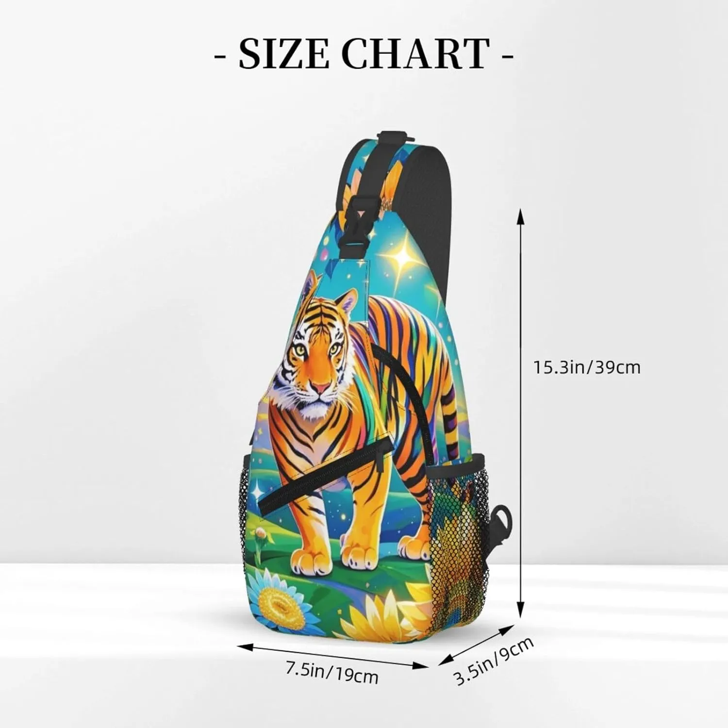Dreamy Tiger Sunflower Crossbody Bags Cross Chest Bag Adjustable Sling Backpack for Women Men