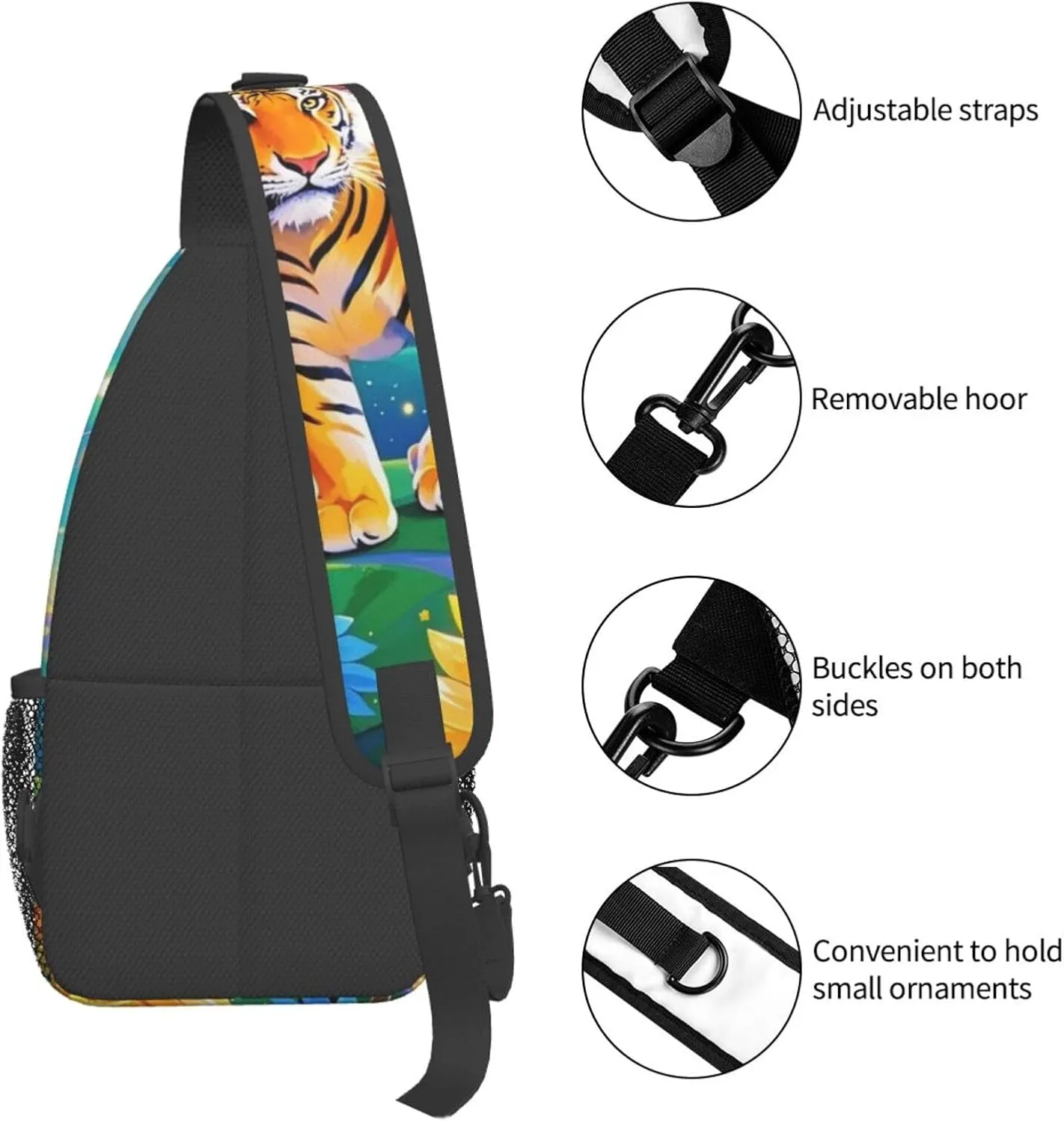 Dreamy Tiger Sunflower Crossbody Bags Cross Chest Bag Adjustable Sling Backpack for Women Men