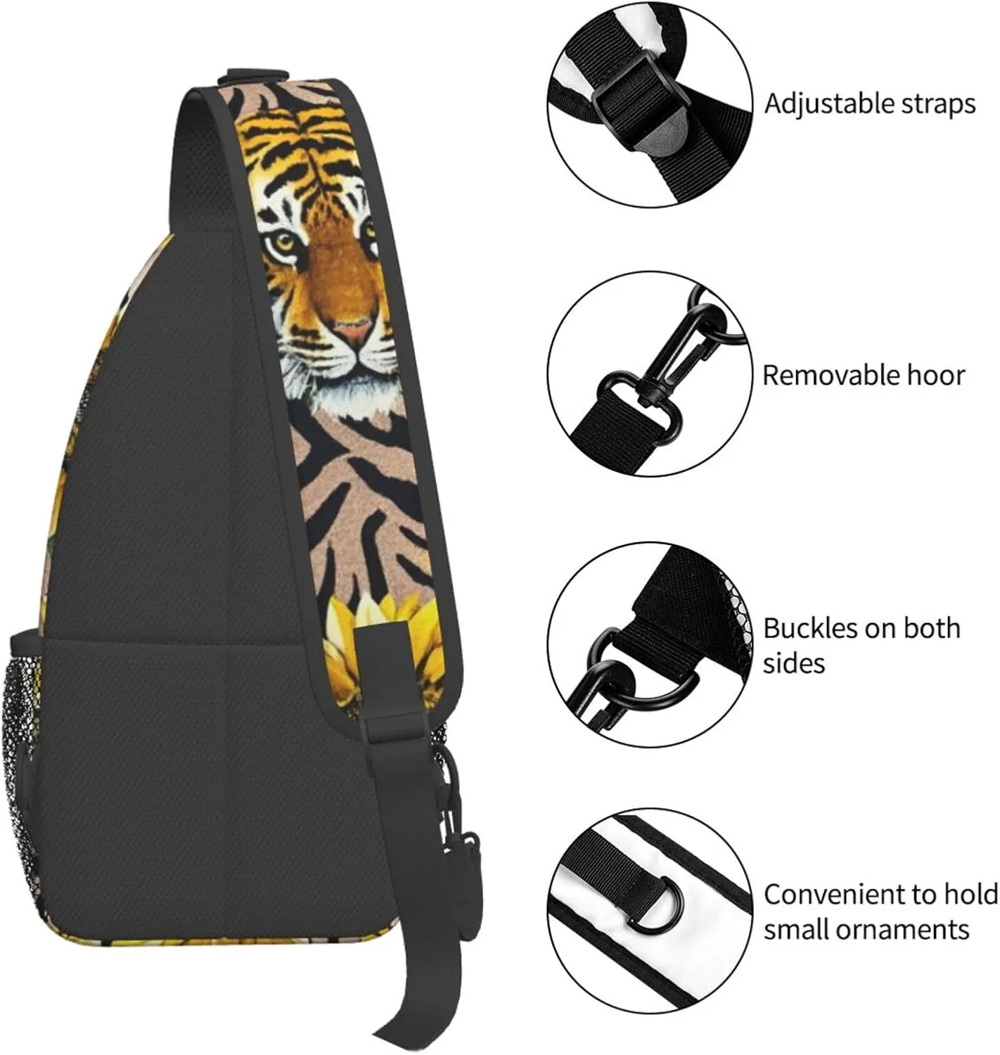 Dreamy Tiger Sunflower Crossbody Bags Cross Chest Bag Adjustable Sling Backpack for Women Men