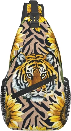 Dreamy Tiger Sunflower Crossbody Bags Cross Chest Bag Adjustable Sling Backpack for Women Men