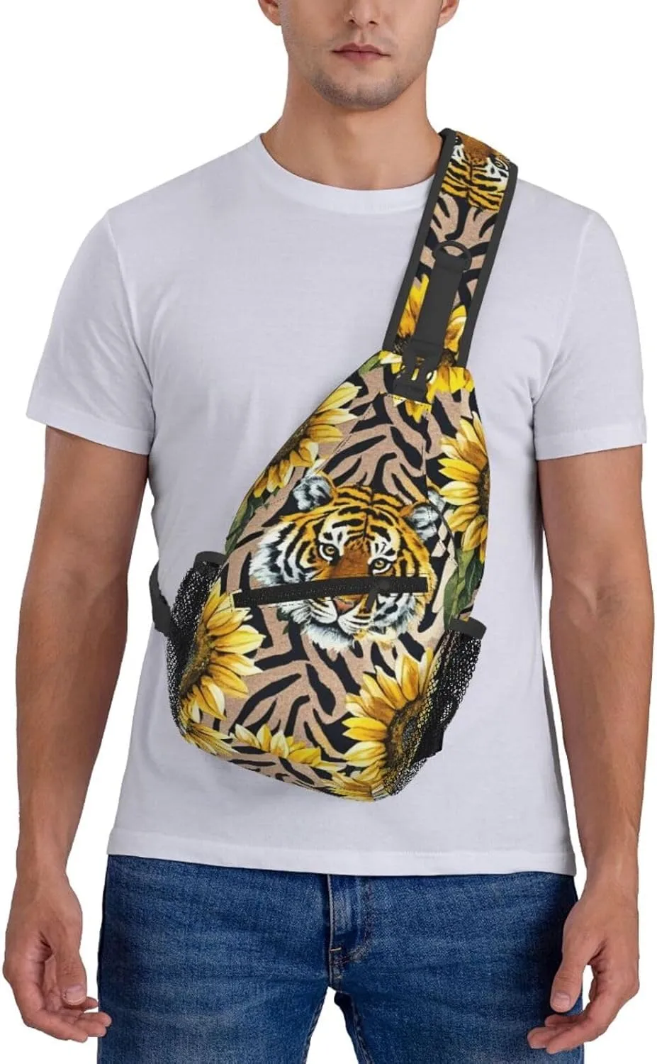 Dreamy Tiger Sunflower Crossbody Bags Cross Chest Bag Adjustable Sling Backpack for Women Men