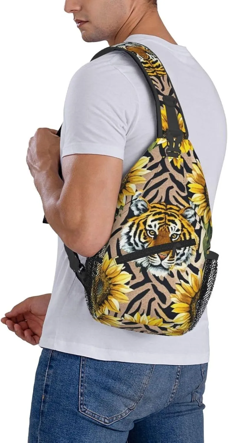 Dreamy Tiger Sunflower Crossbody Bags Cross Chest Bag Adjustable Sling Backpack for Women Men