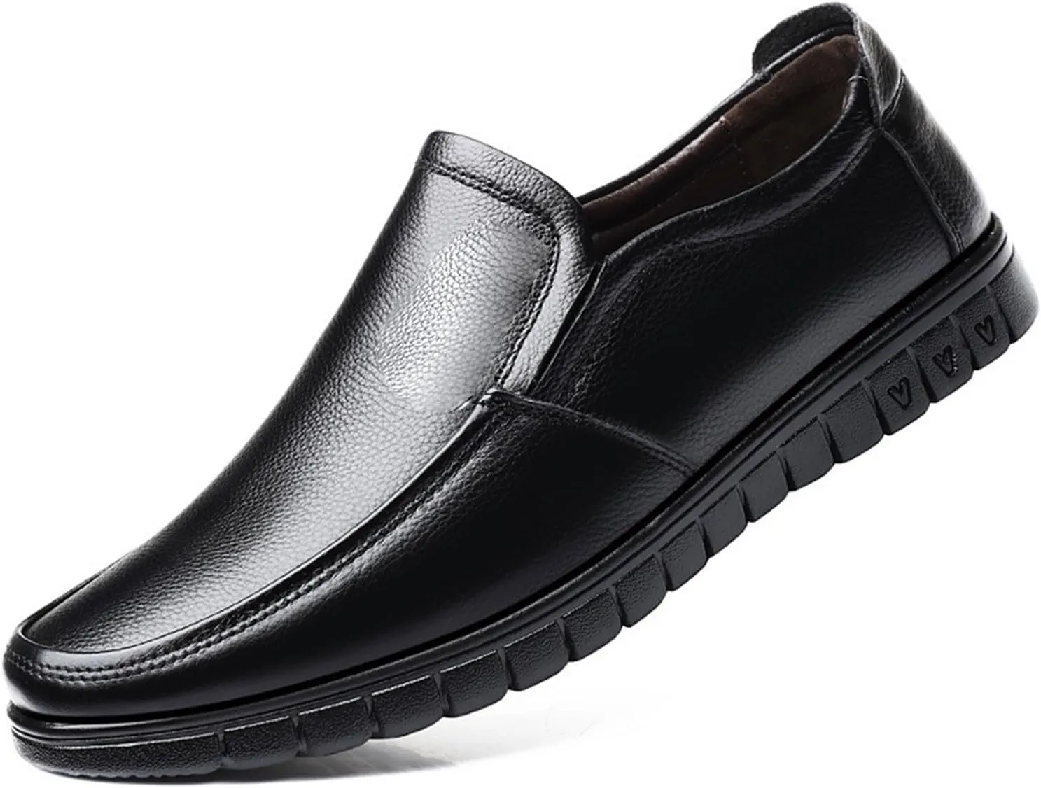 Dress Shoes for Men Men's Genuine Leather Dress Shoes Breathable Round Toe Business Footwear for Middle-Aged Men Stylish Wedding Flats