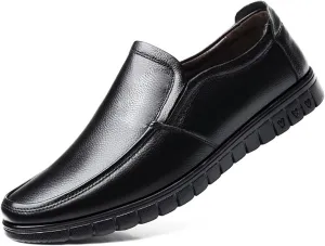 Dress Shoes for Men Men's Genuine Leather Dress Shoes Breathable Round Toe Business Footwear for Middle-Aged Men Stylish Wedding Flats