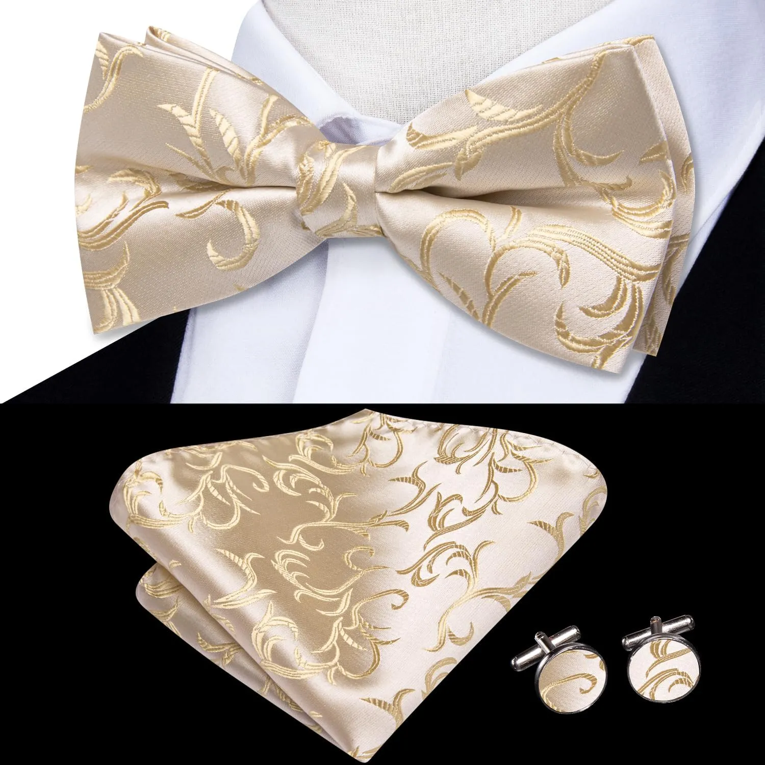 Dubulle Mens Paisley Striped Bowtie Set Pre-tied Bowtie for Men and Pocket Square Set Wedding Business