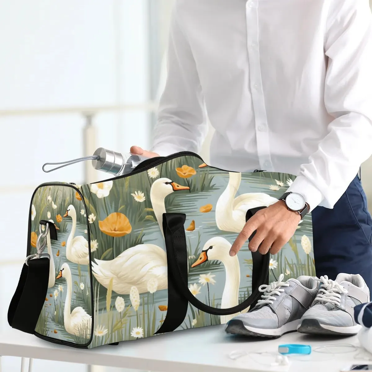 Duck Pattern Travel Duffel Bag for Women Men Waterproof Foldable Overnight Weekender Bag Large Capacity Sports Gym Bag